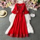 Travel photography Bohemian embroidery trumpet sleeve V-neck waist cotton and linen loose holiday dress embroidery super fairy dress