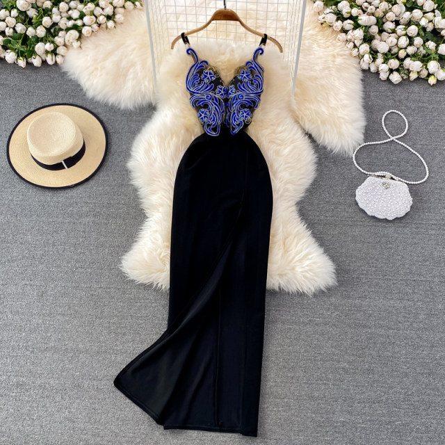 Sexy high-waist slim backless tube top dress elegant temperament high-end banquet slit bag hip dress long skirt