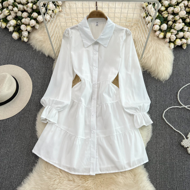 Spring and autumn new age-reducing design college style single-breasted shirt dress French retro Hepburn style with vest