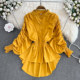 2023 autumn new style stand collar lantern sleeves loose irregular waist ruffled shirt women's western style long-sleeved top