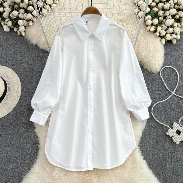 2022 autumn new retro Hong Kong style temperament slim waist white shirt dress two-piece camisole