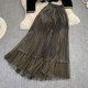 High Waist Skirt Mid-Length Pleated Skirt Mesh Fairy Dress Two-piece Suit Round Neck Gold Velvet Puff Sleeve Shirt