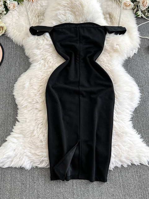 Light Luxury Socialite Sexy Strapless Backless Black Dress for Women, Heavily Embellished with Rhinestones, Waist-Cinching, Slimming, Bodycon Evening Gown