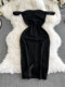 Light Luxury Socialite Sexy Strapless Backless Black Dress for Women, Heavily Embellished with Rhinestones, Waist-Cinching, Slimming, Bodycon Evening Gown