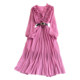 2022 autumn European station retro temperament V-neck ruffled bubble long-sleeved waist slimming A-line pleated dress