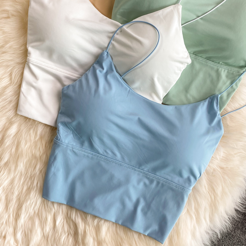 Women Crop Tops Sexy Solid Color Camisole Ice Silk Tube Top Seamless Sports Tank Top Wireless Underwear Padded Bra Bralette Vest