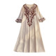 2023 autumn retro ethnic style V-neck embroidered long-sleeved loose slim A-line dress elegant long skirt