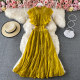 Spring and Autumn Lace Round Neck Dress Long Sleeve Fashion Slim Slim Elegant Ruffled Swing Long Dress Dress Skirt