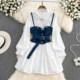 2023 autumn new Hong Kong style retro long-sleeved single-breasted shirt dress two-piece denim camisole