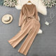 Fashion suit European and American retro temperament V-neck waist belt pocket knitted top two-piece set high waist wide-leg pants