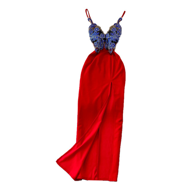 Sexy high-waist slim backless tube top dress elegant temperament high-end banquet slit bag hip dress long skirt