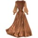 Light familiar style high waist round neck dress spring and autumn new temperament solid color waist slimming pleated long skirt