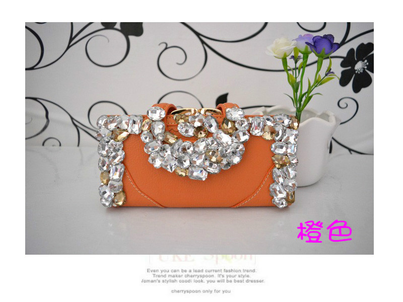 Ví da nữ thời trang dài nút kim cương snap nhiều thẻ rhinestone nữ với ví kim cương ví kim cương - Ví tiền bóp nam