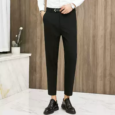 Men's slim ankle-length pants summer thin trend casual hanging small feet straight suit pants business Joker pants