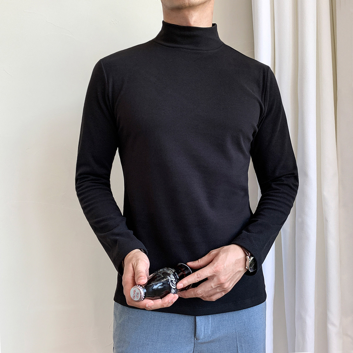 Autumn and winter new half turtleneck solid color sweater casual wild bottoming shirt slim pullover knitted sweater men's long sleeves