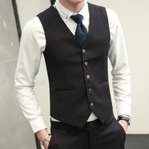 Korean version suit vest vest Mens professional youth British casual formal Striped horse clip trousers two-piece set