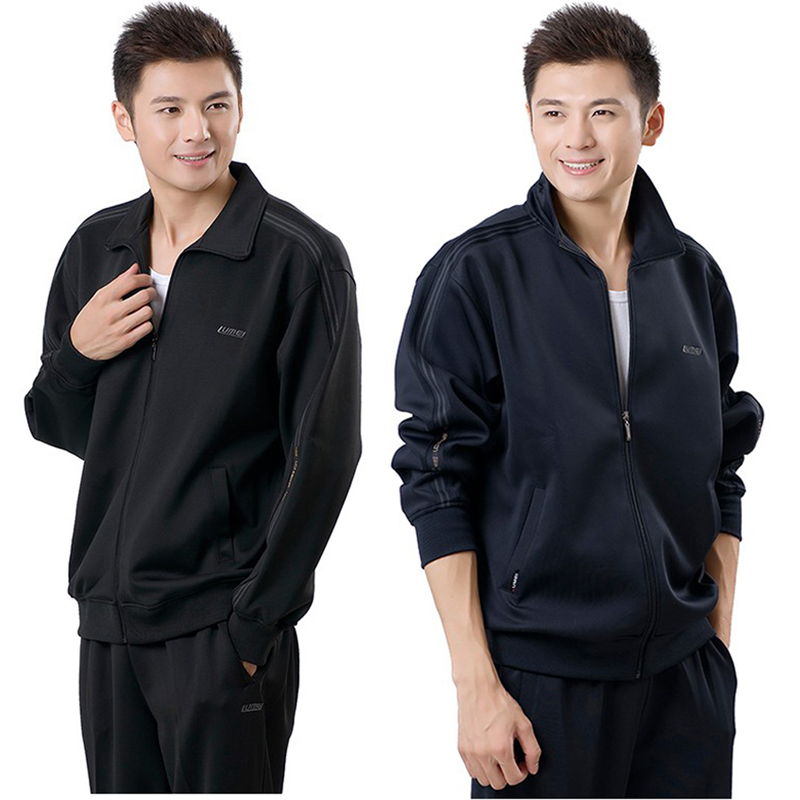 South Korean Silk Sports Suit for Men, Plus Size, Dad's Outfit, Long-Sleeved, Middle-Aged and Elderly Men's Sportswear Suit, Spring and Autumn