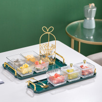 Fruit Pan Home Living Room Light Lavish Fruits Pan Dried Fruit Pan Glass Divided Parquet Ktv Refreshments Tea Refreshment Dish Snacks Dish