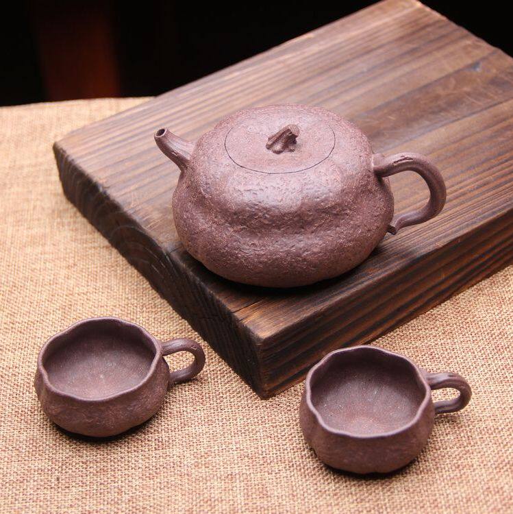 One pot two cups set Pure handmade golden melon potential collection Yixing Purple sand pot Yuan Ye 240cc Jin Ju Xuan