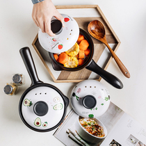 Small casserole with handle Single handle Small long handle Baby mini single household handle Ceramic porridge baby with handle
