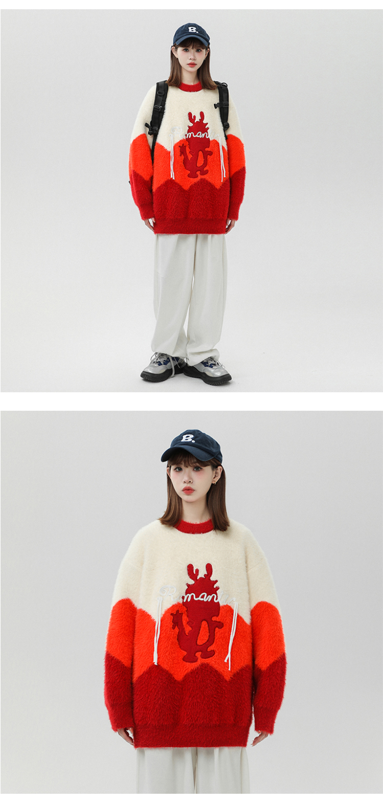 2023 Autumn/Winter Thickened Arctic Velvet Knitwear Little Dragon Man Color Block Sweater SM215-P78_voghion.com