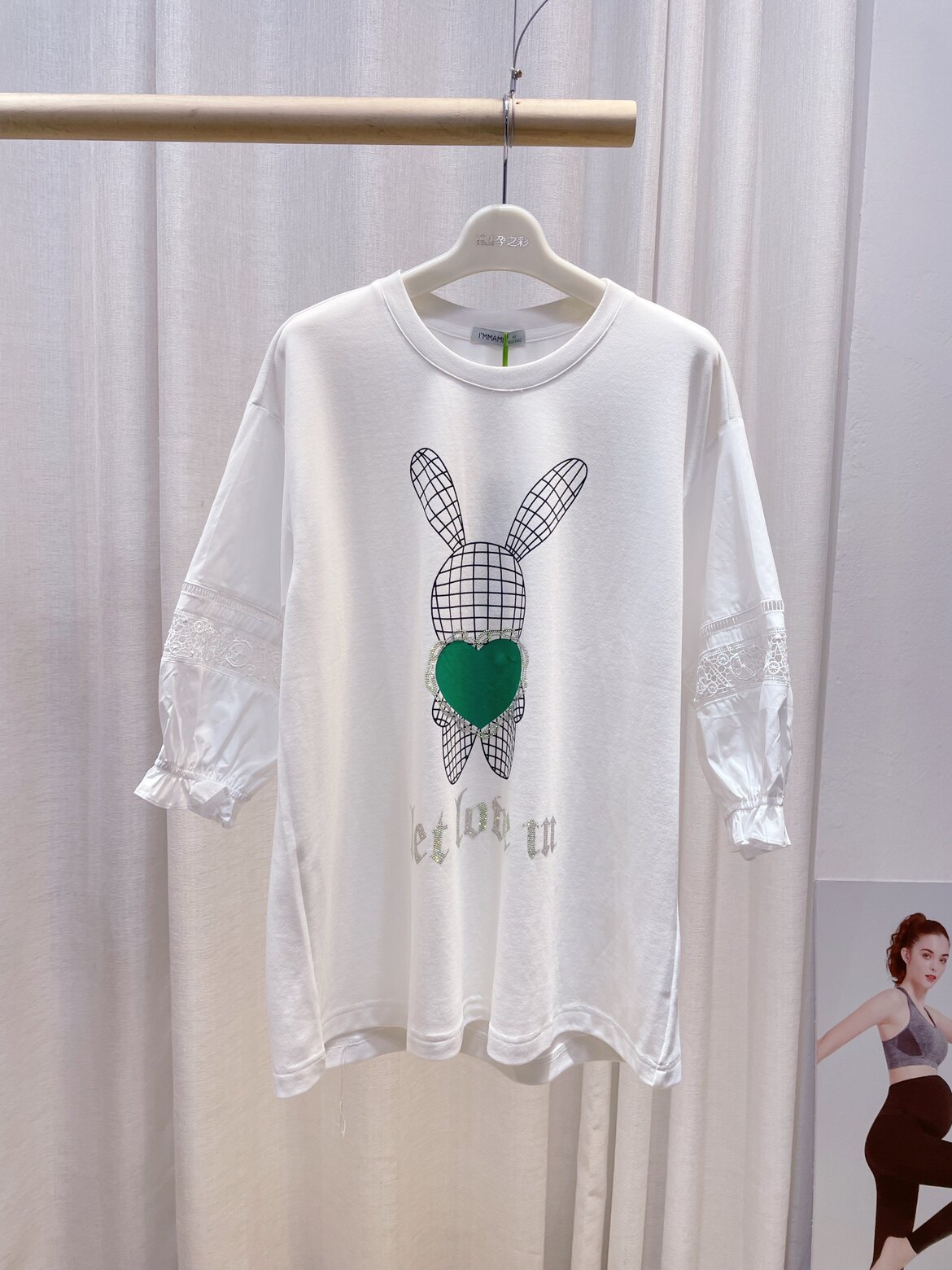 Love Beauty Mommy Spring Summer Hollowed-out 70% Sleeve Cartoon Print Medium Long Version Pregnant Woman Loose T-shirt