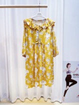 Pregnancy color 21 spring and summer delivery room artifact yellow cotton silk can breastfeeding pregnant women seven-point sleeve dress