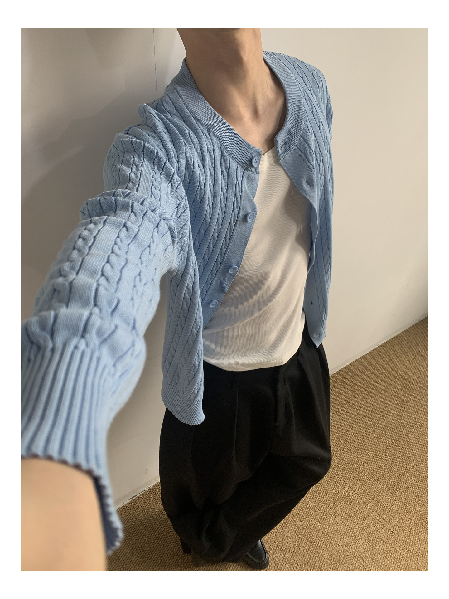 MION Cable-Knit Button-Up Cardigan