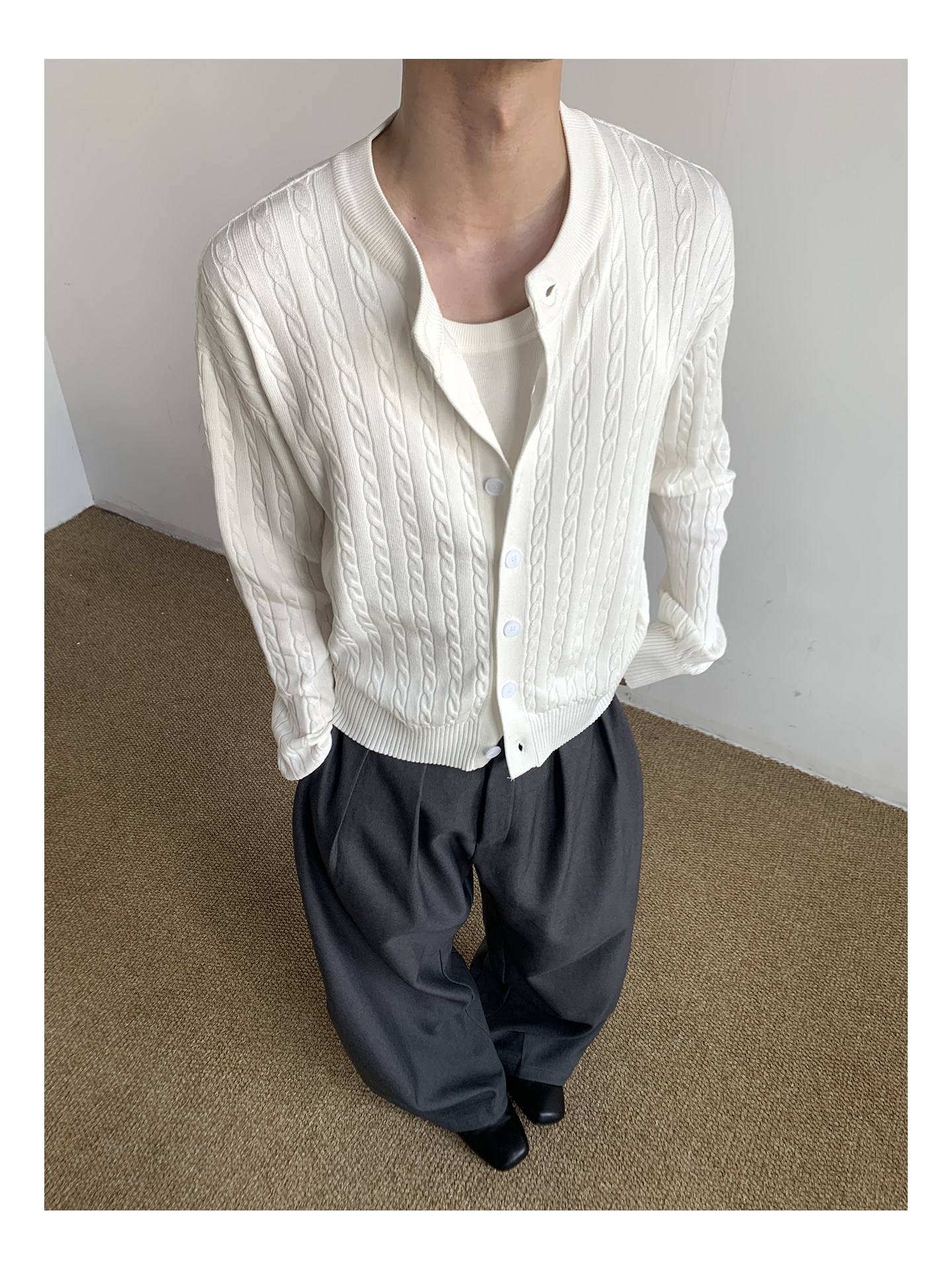 MION Cable-Knit Button-Up Cardigan