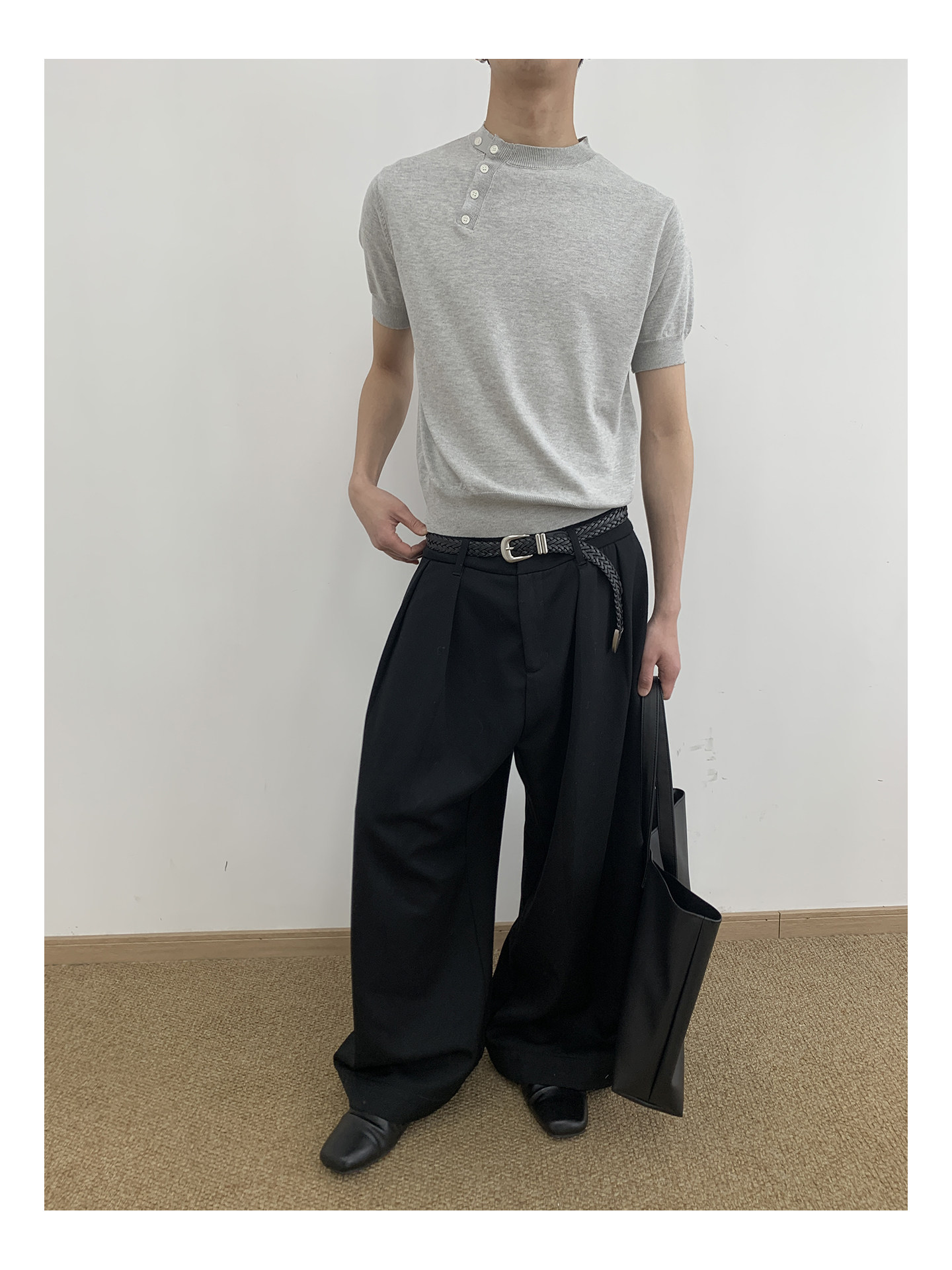 MION Asymmetric Button Knit Tee