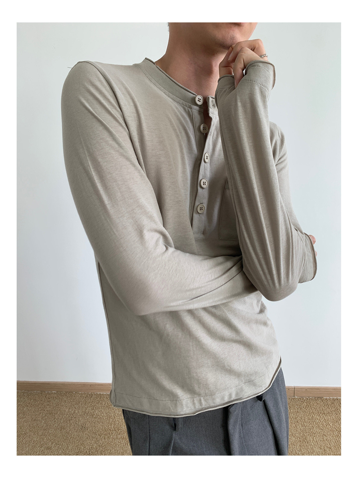 MION Henley Rolled-Edge Long-Sleeve Tee