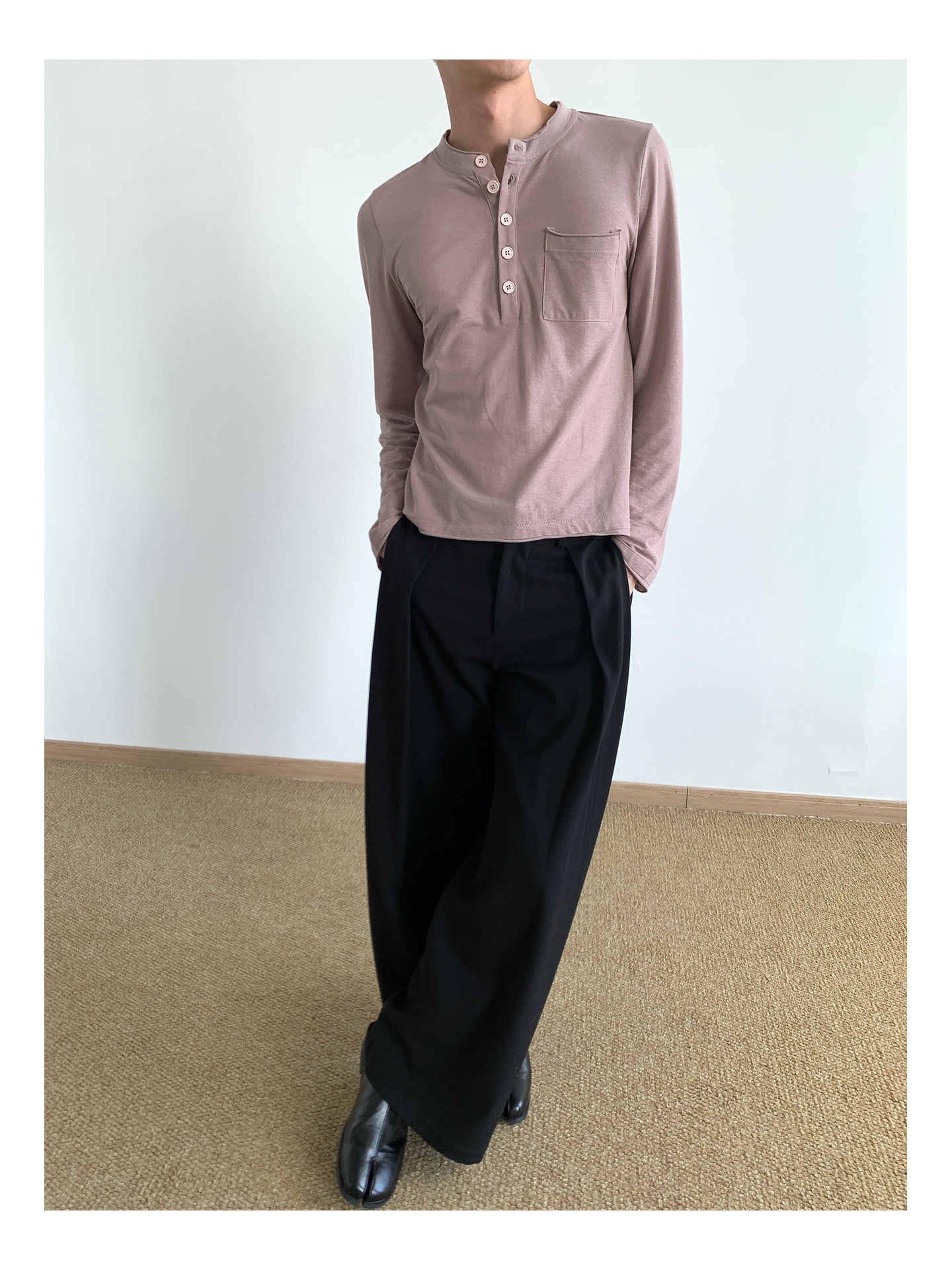 MION Henley Rolled-Edge Long-Sleeve Tee