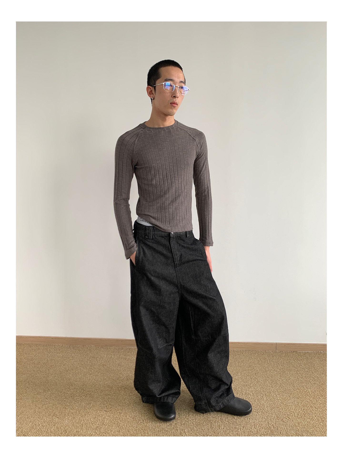 MION 280g Striped Ribbed Cropped Long-Sleeve Tee