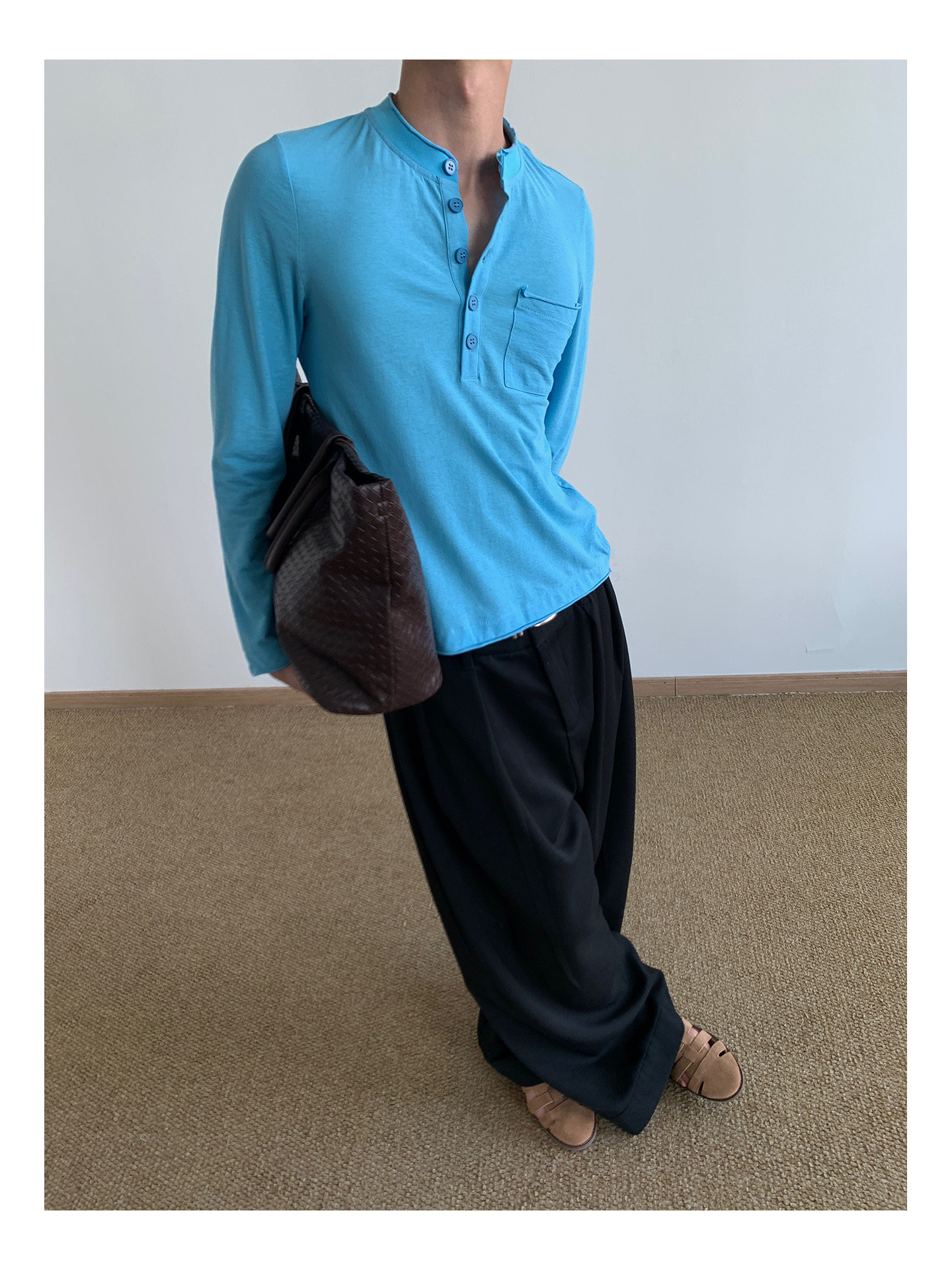 MION Henley Rolled-Edge Long-Sleeve Tee