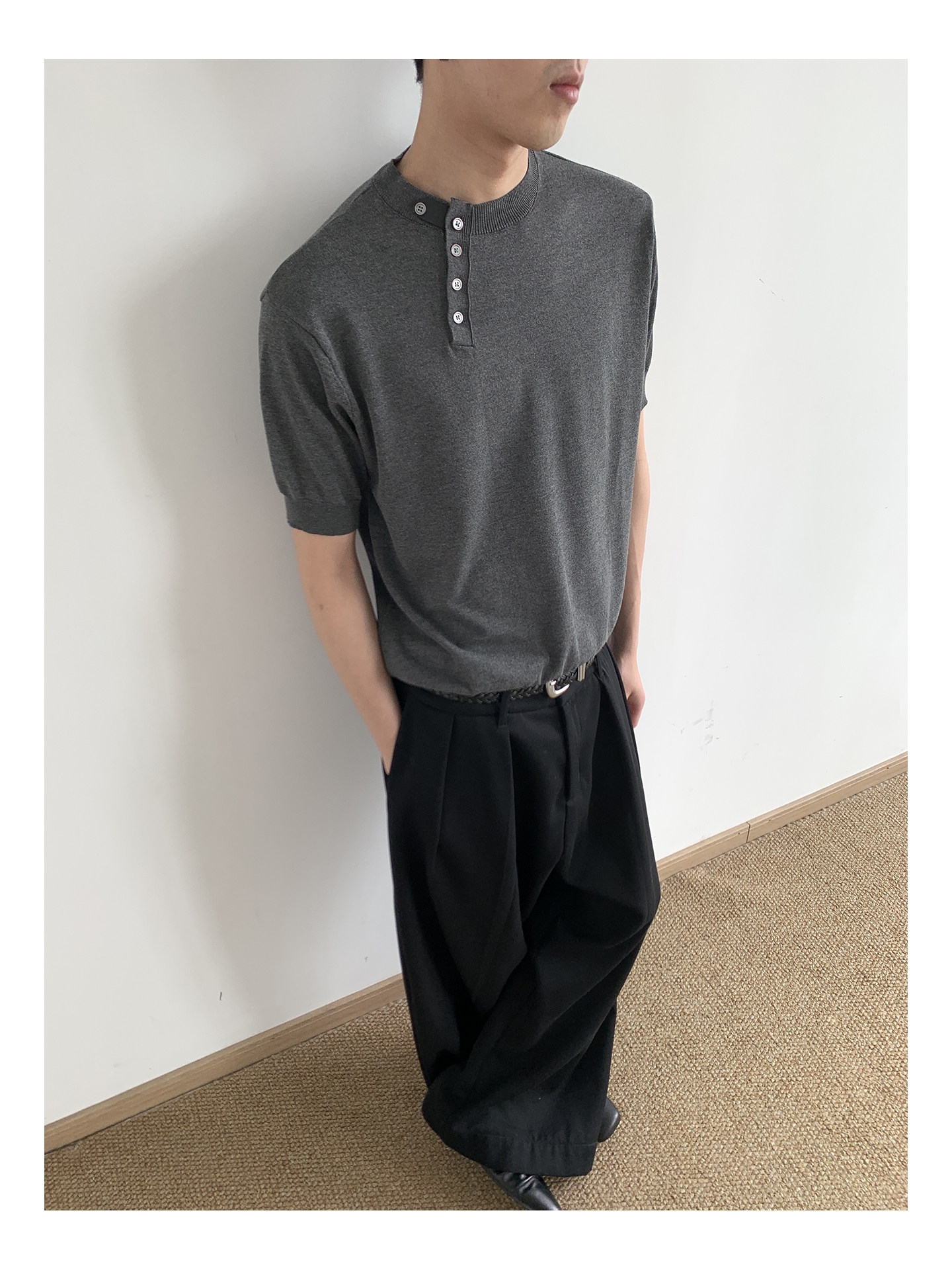 MION Asymmetric Button Knit Tee