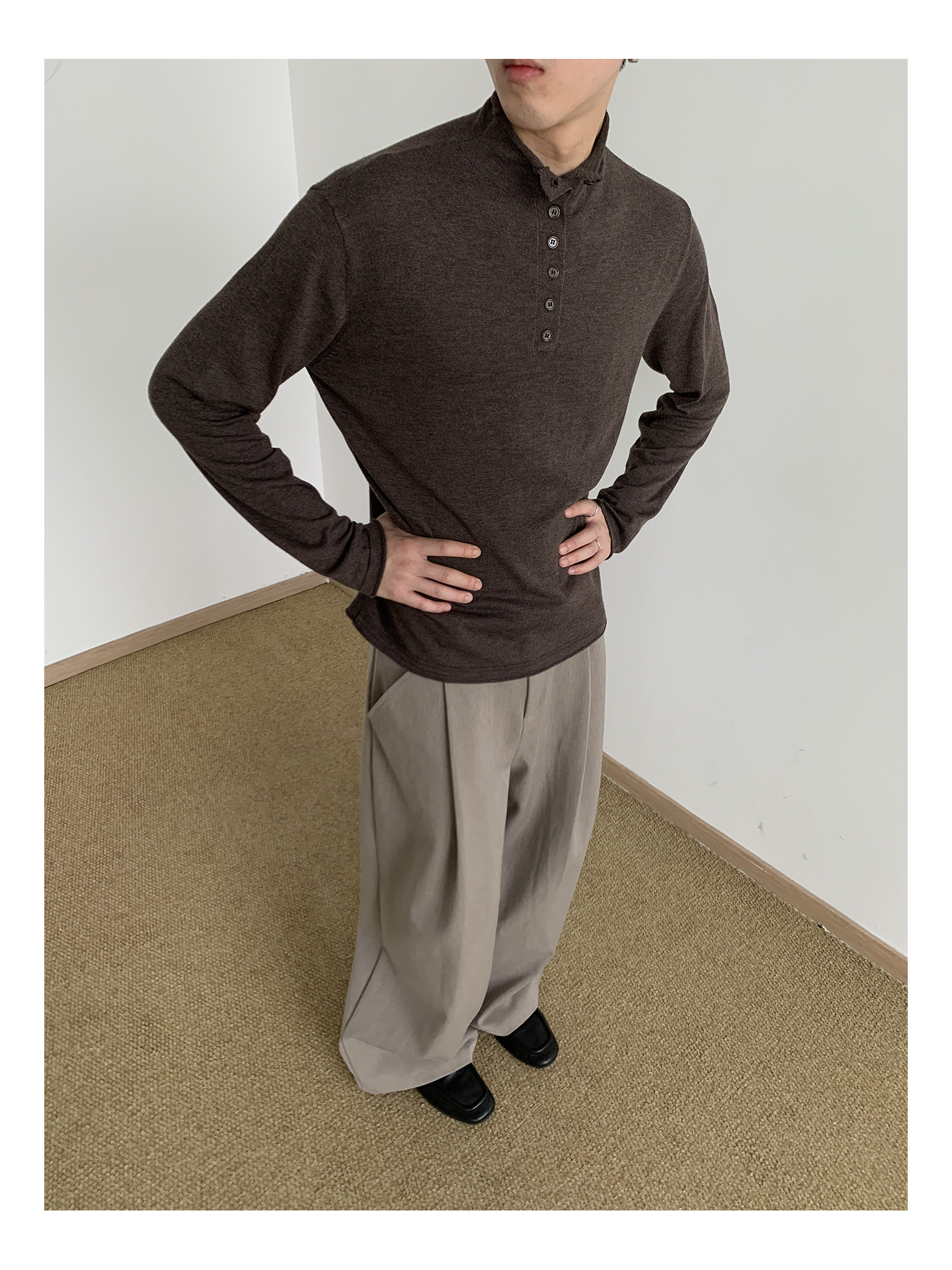 MION Wool-Blend Mock Neck Henley Tee