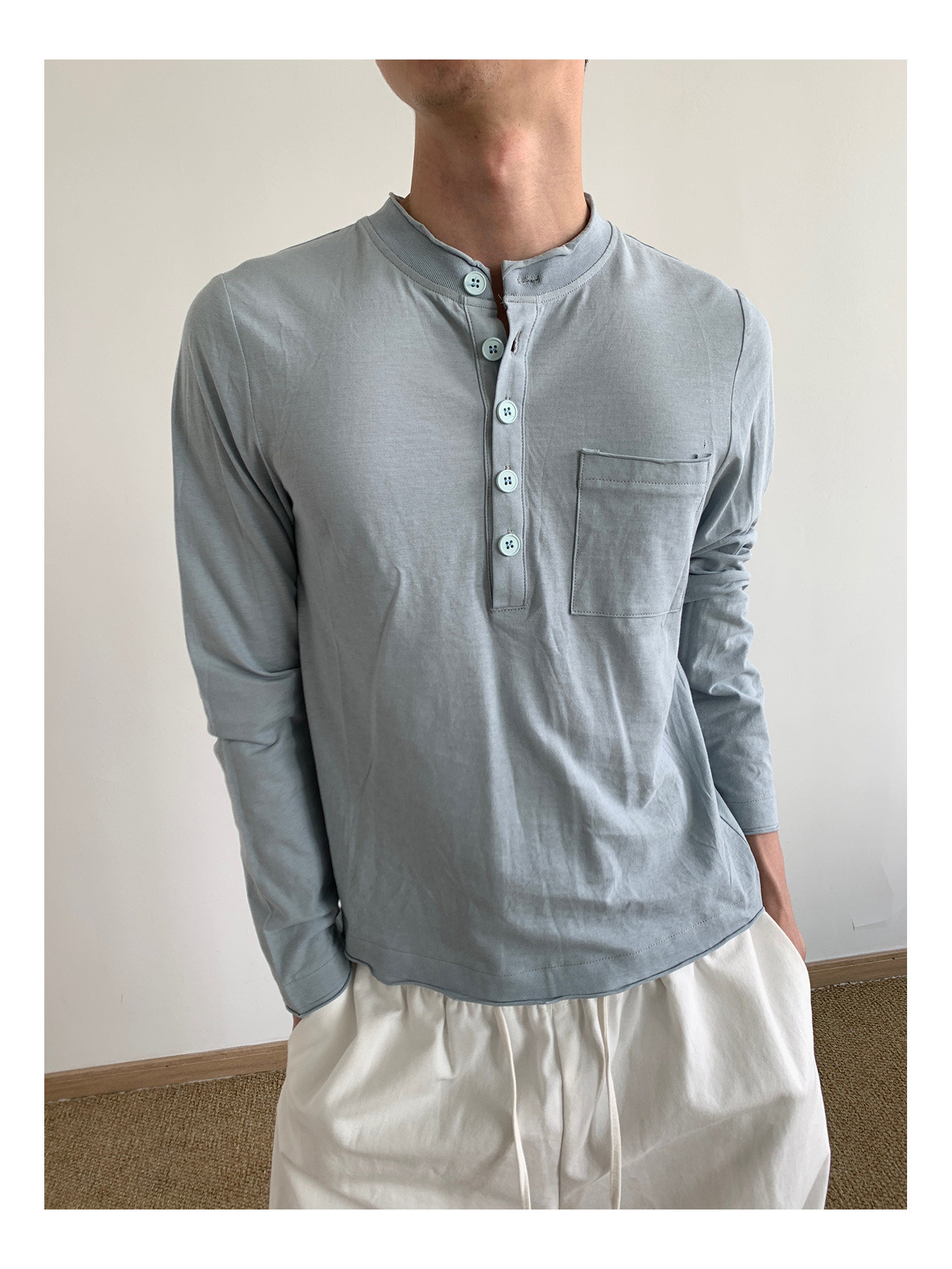 MION Henley Rolled-Edge Long-Sleeve Tee