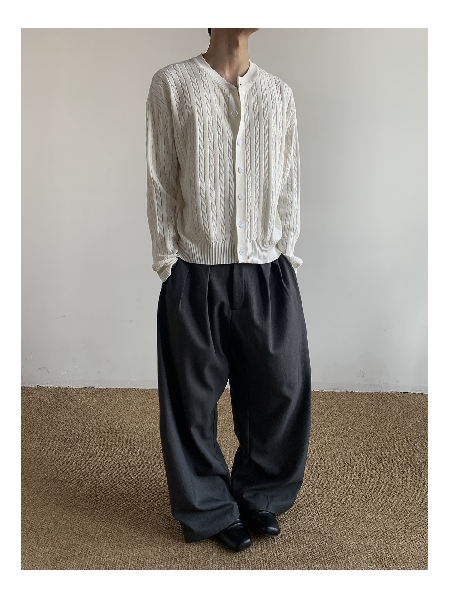 MION Cable-Knit Button-Up Cardigan