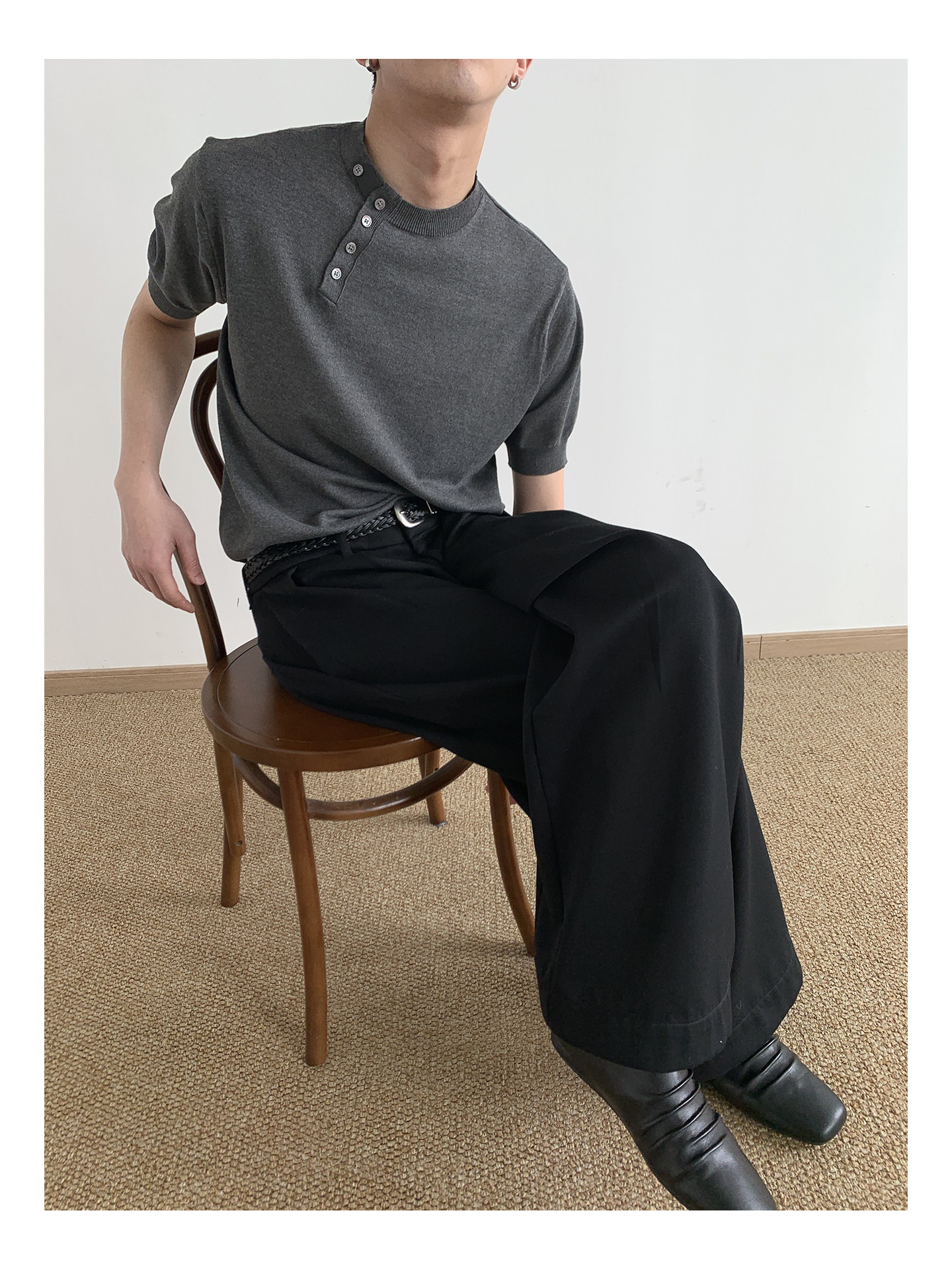 MION Asymmetric Button Knit Tee