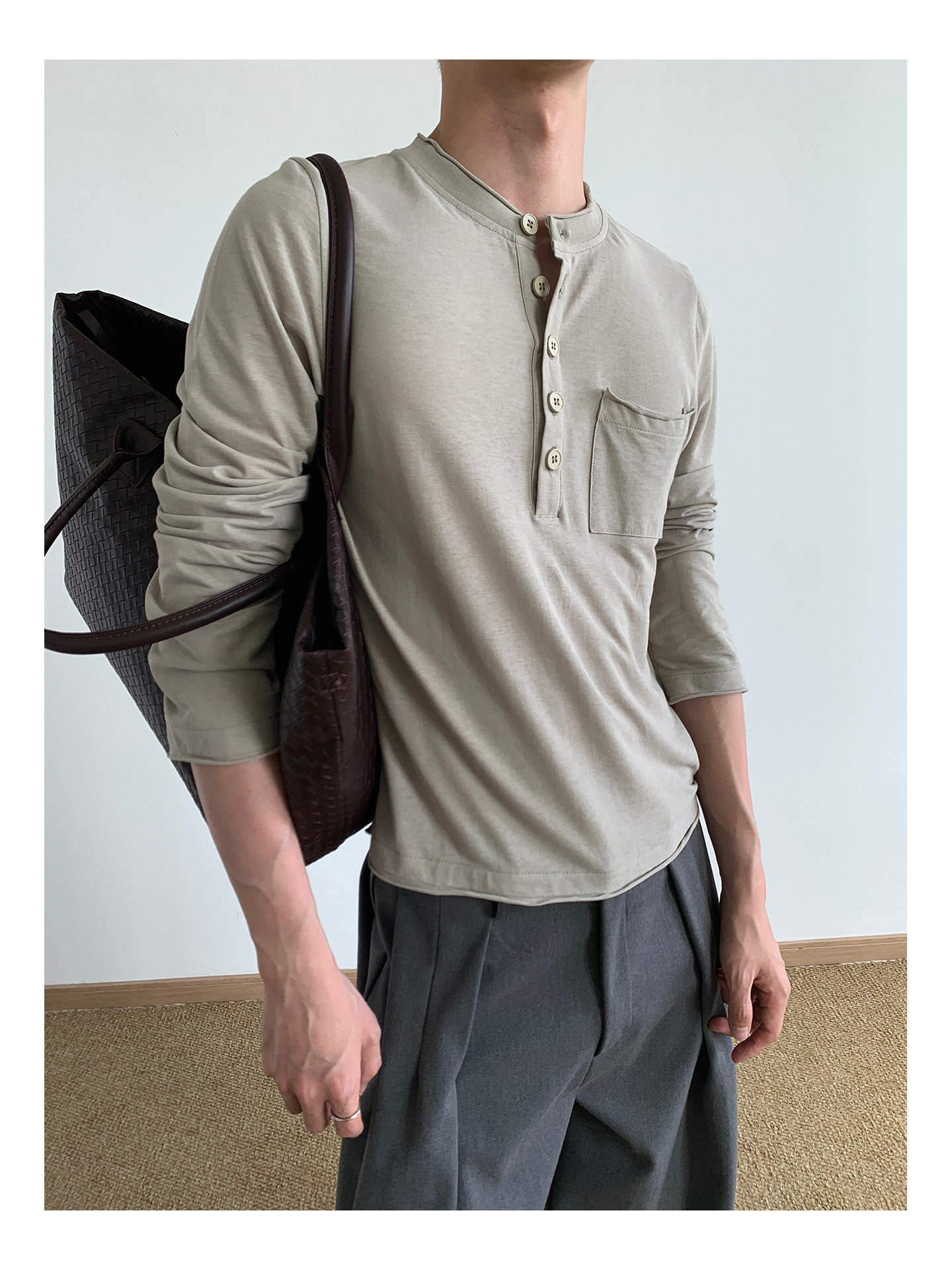 MION Henley Rolled-Edge Long-Sleeve Tee