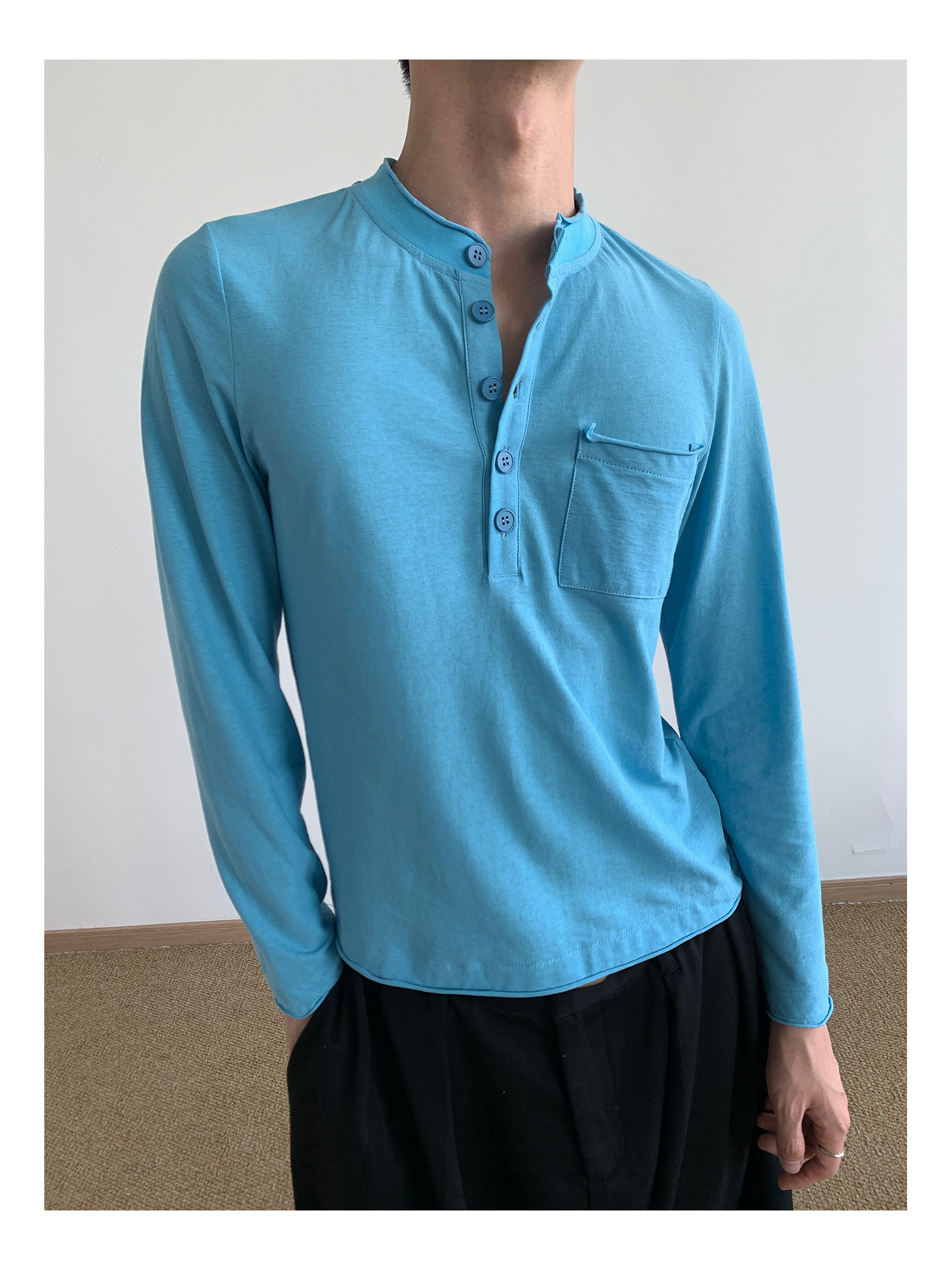 MION Henley Rolled-Edge Long-Sleeve Tee