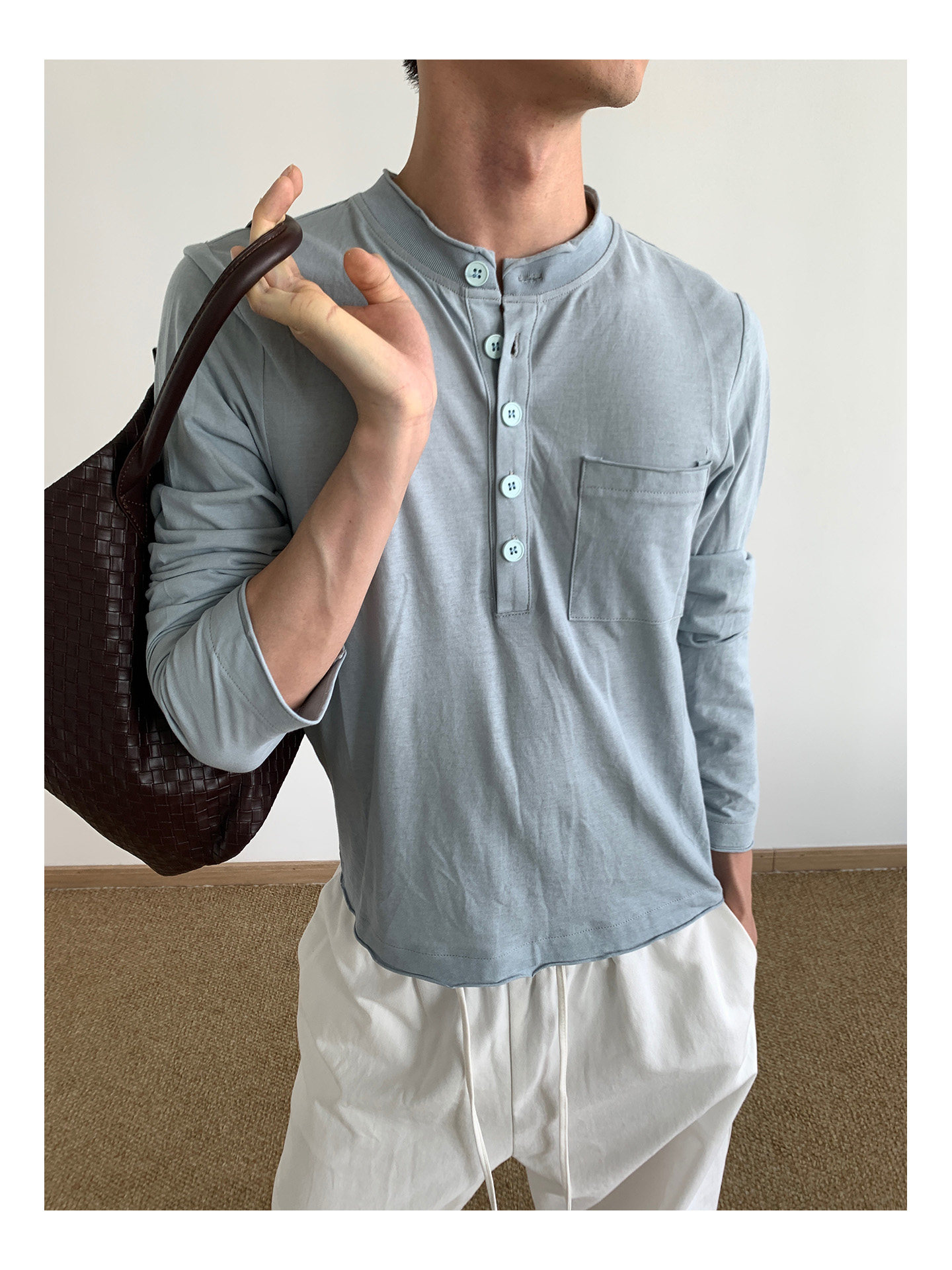 MION Henley Rolled-Edge Long-Sleeve Tee
