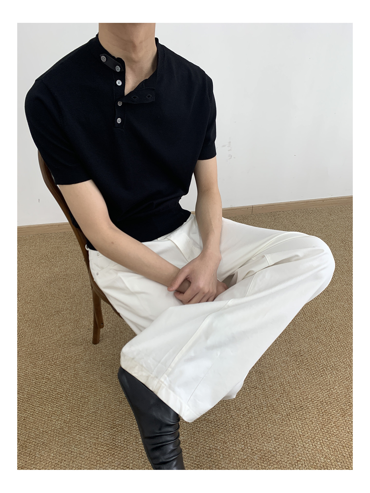 MION Asymmetric Button Knit Tee