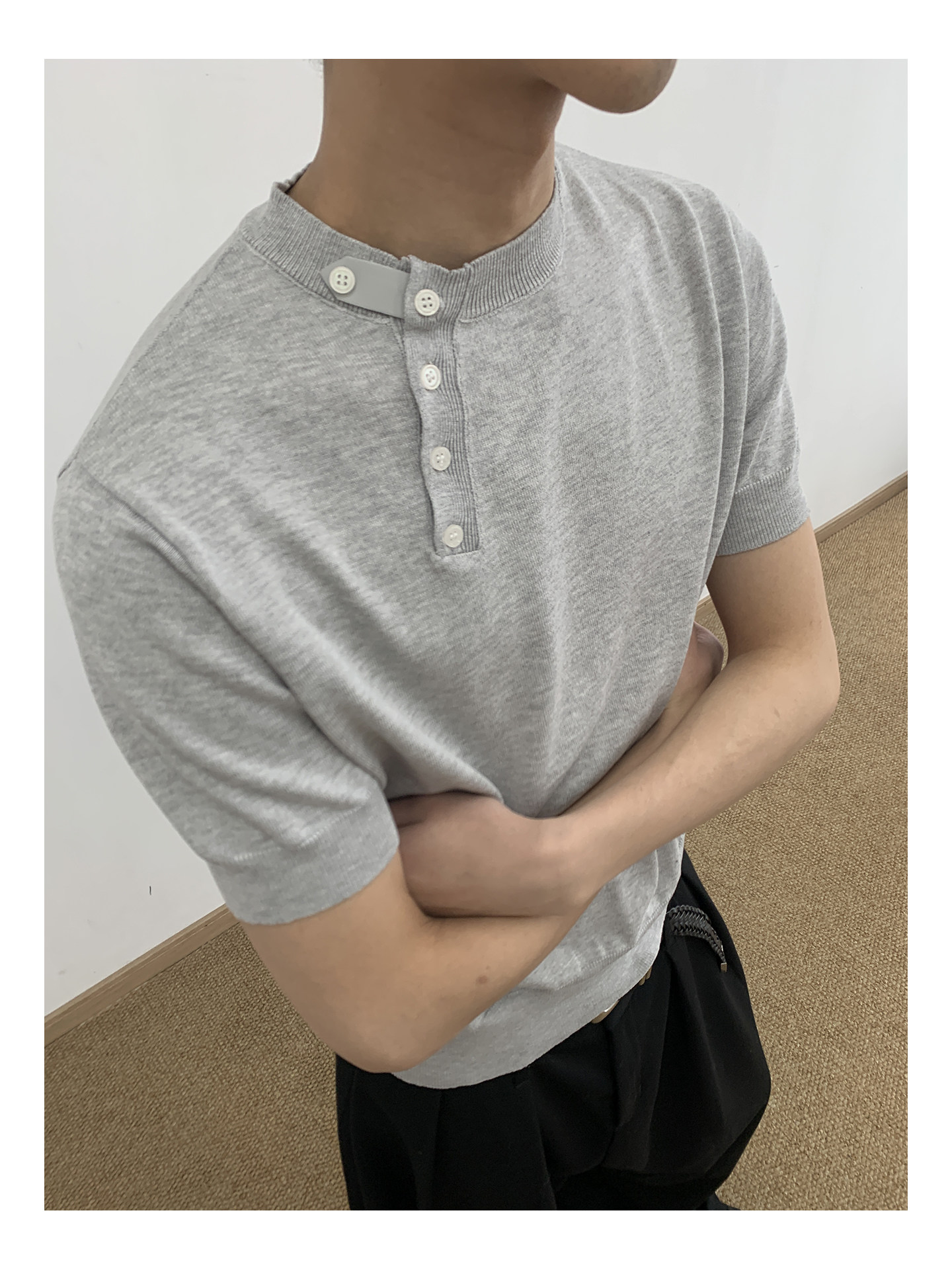 MION Asymmetric Button Knit Tee
