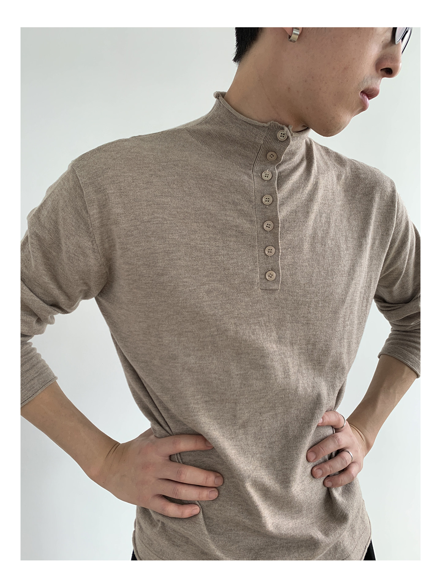 MION Wool-Blend Mock Neck Henley Tee