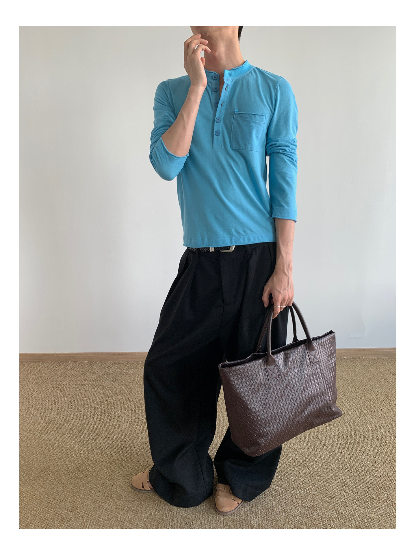 MION Henley Rolled-Edge Long-Sleeve Tee