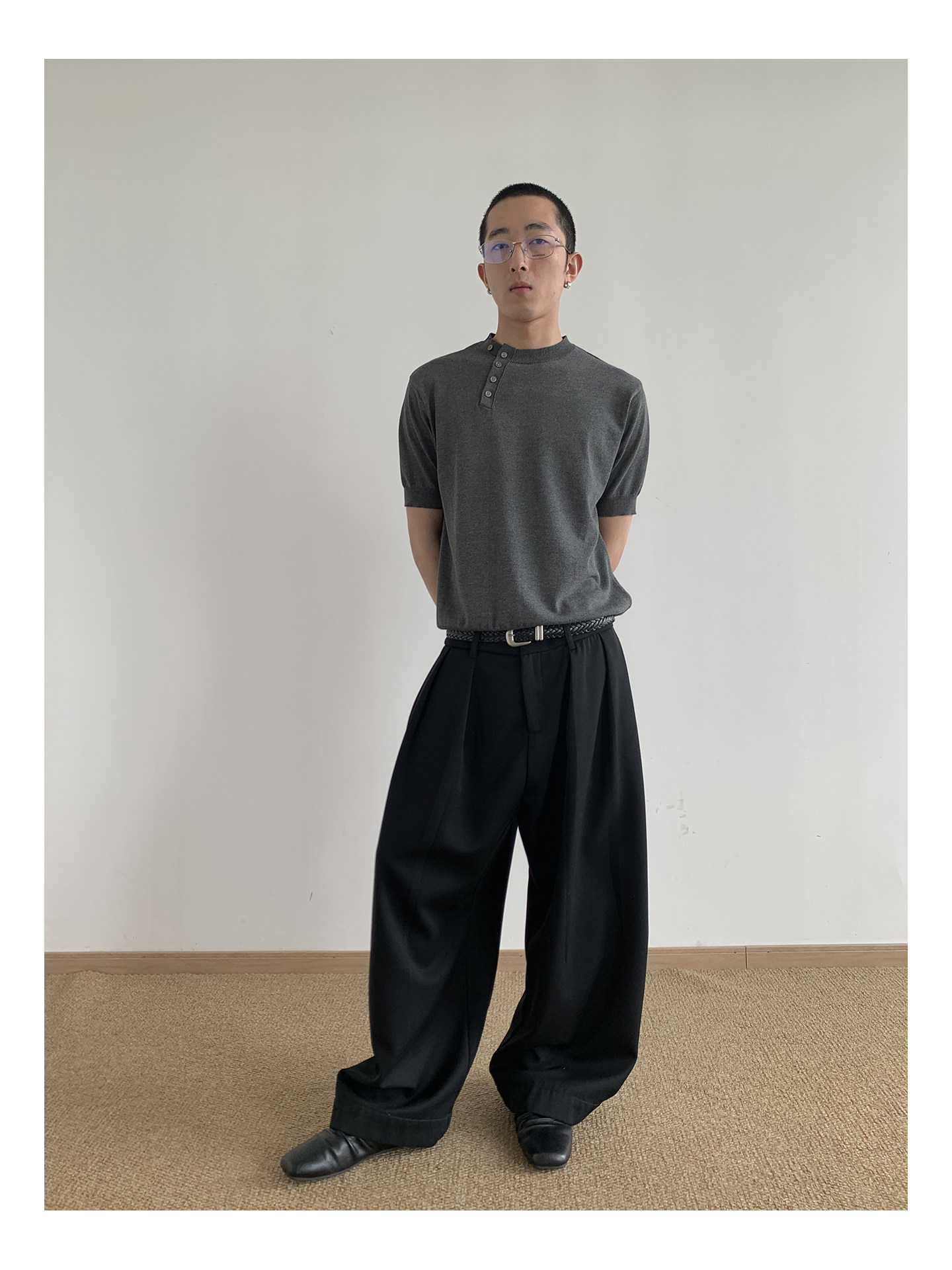 MION Asymmetric Button Knit Tee