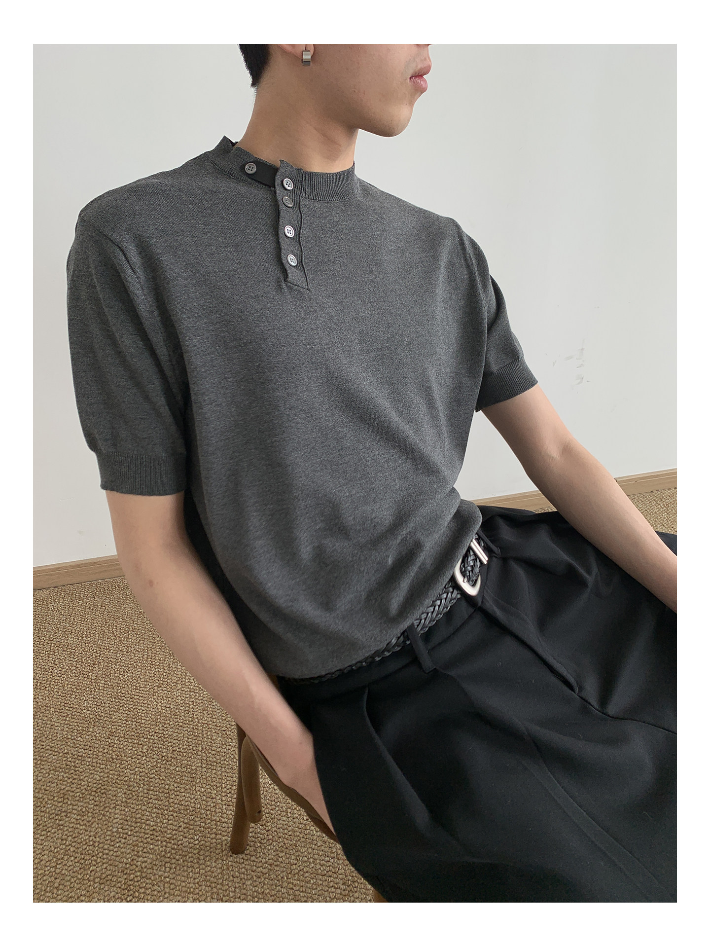 MION Asymmetric Button Knit Tee