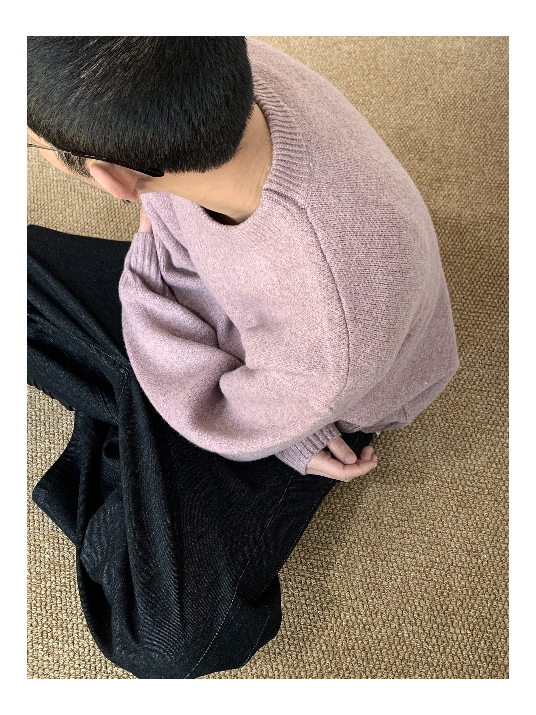 MION Thick Crew Neck Cropped Sweater