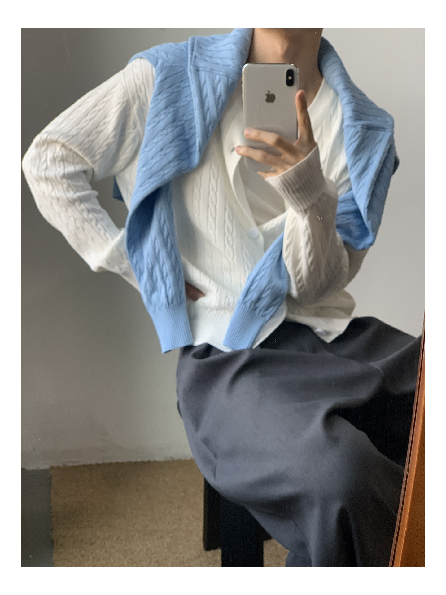 MION Cable-Knit Button-Up Cardigan